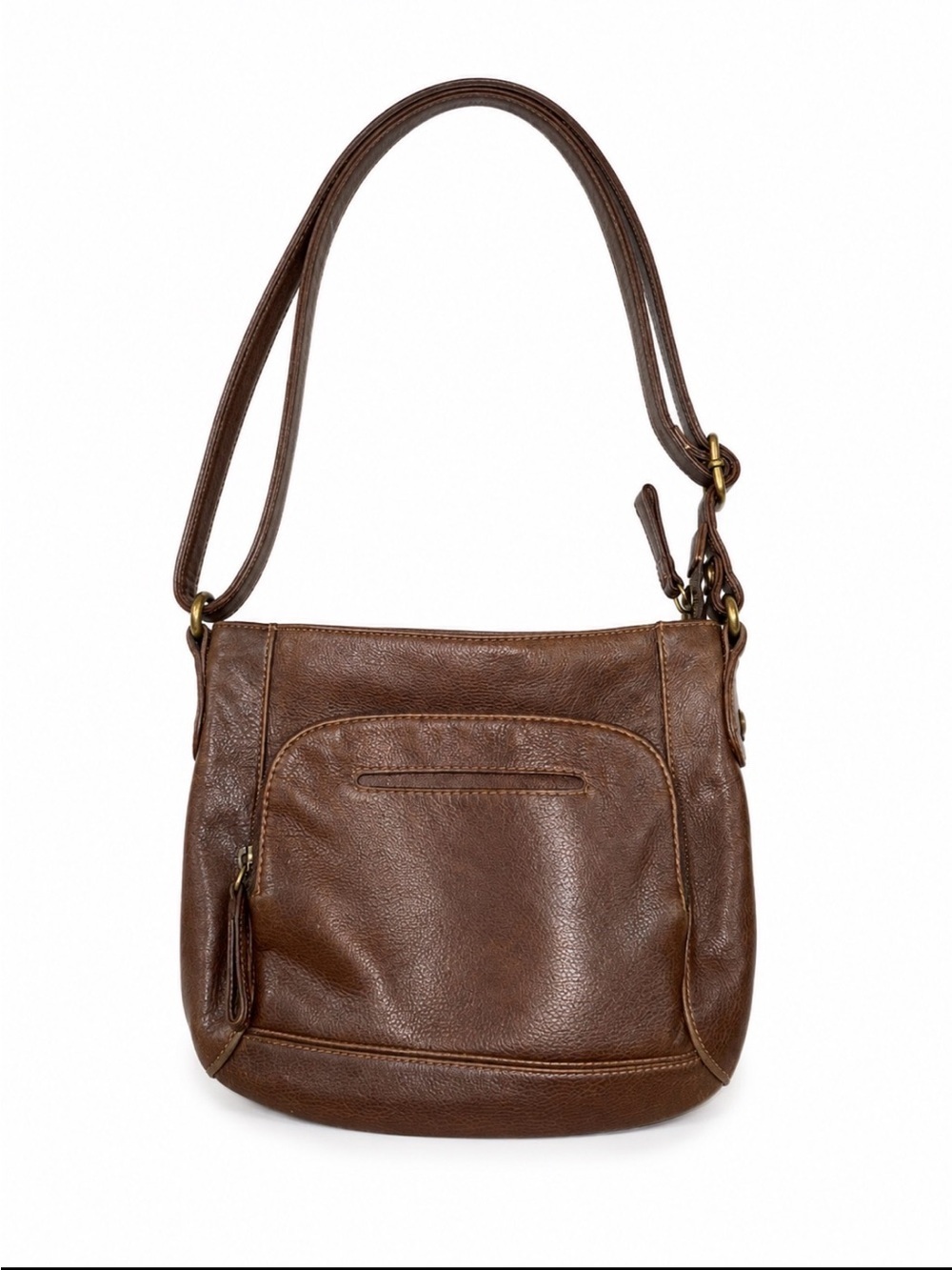 Audrey Brooke Women's Brown Leather Shoulder Bag adjustable strap clean interior